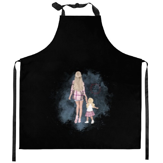 mother and daughter with love Kitchen Aprons
