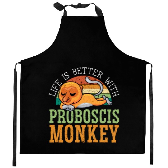 Life Is Better With Proboscis Monkey Ape Zookeeper Kitchen Aprons