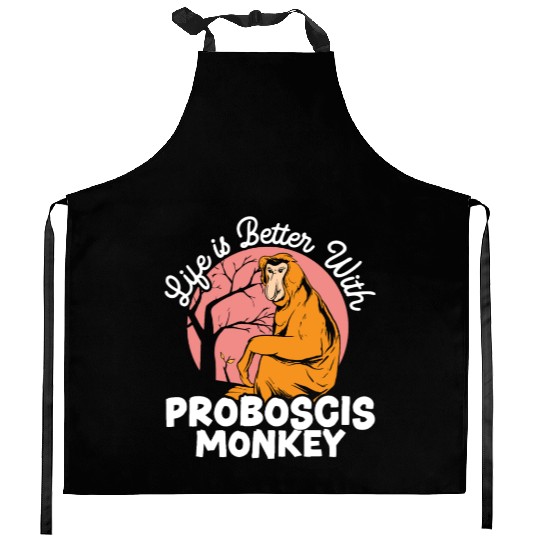 Life Is Better With Proboscis Monkey Ape Zookeeper Kitchen Aprons