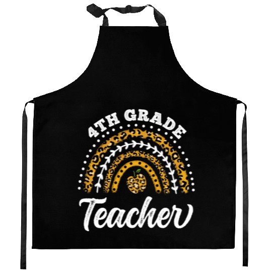 4th Grade Teacher Leopard Rainbow Back To School Kitchen Aprons