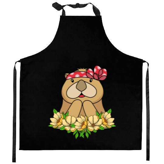 Cute Otter With Flower Sea Otter For Women Kitchen Aprons