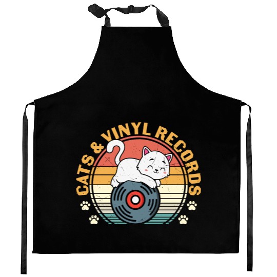 Cats and vinyl records Kitchen Aprons