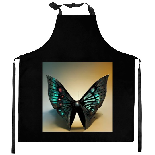 Black and Cyan Metal Butterfly Kitchen Aprons