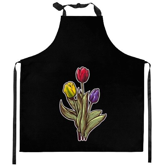 Vintage Tulips Flower Plants Florist Gardening Kitchen Aprons