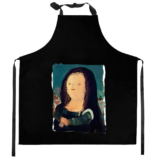 Monalisa in my eyes neo-expressionism painting Kitchen Aprons