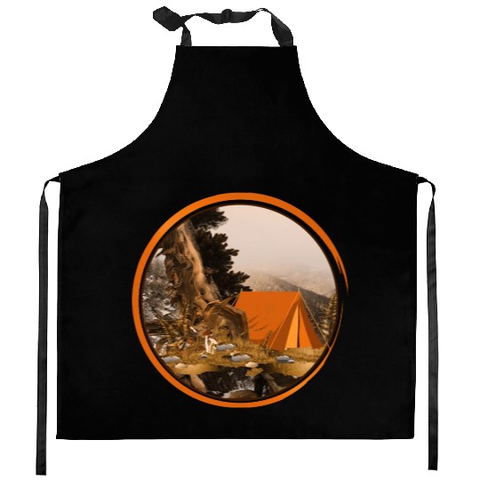 nostalgic tent - camping in nature Kitchen Aprons
