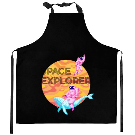 Space Explorer Two Astronauts and A Blue Whale Kitchen Aprons