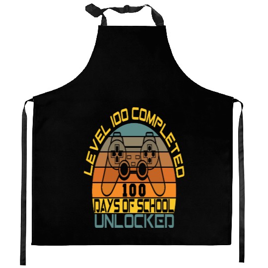 Level 100 completed 100 days of school unlocked Kitchen Aprons
