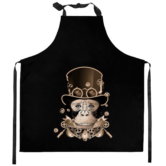 Steampunk monkey with ancient cylinder hat look Kitchen Aprons
