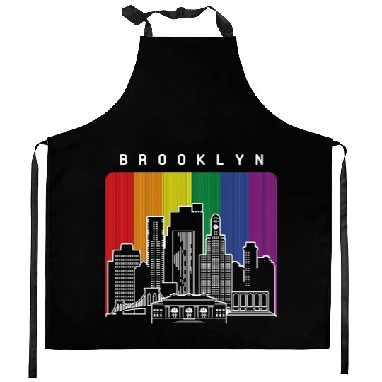Brooklyn New York Skyline Rainbow Flag Kitchen Aprons