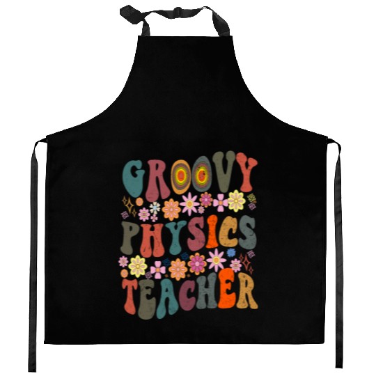 Groovy physics Teacher retro Back To School Kitchen Aprons