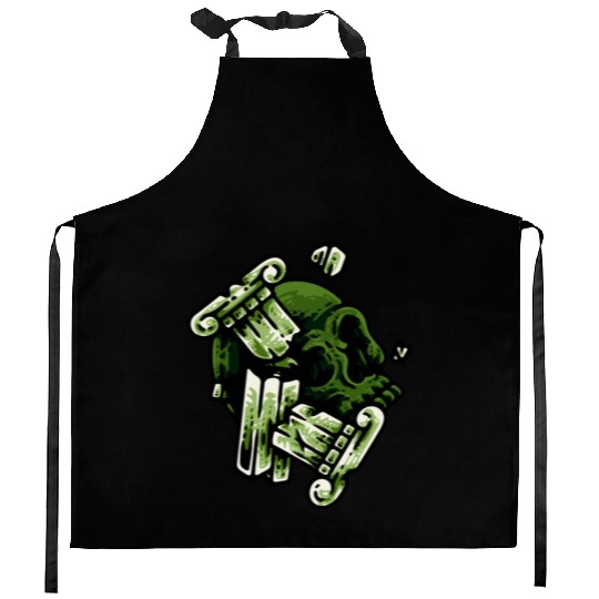 green skull Kitchen Aprons