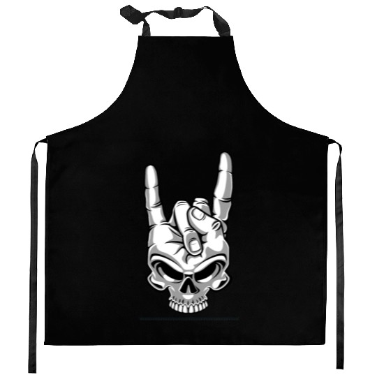 Skull gestures Rock and Roll sign Kitchen Aprons