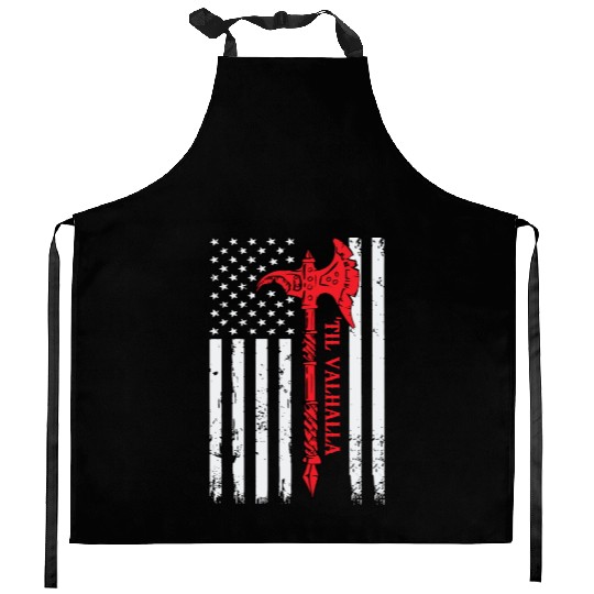 American Viking Axe Flag Til Valhalla Veteran Usa Kitchen Aprons