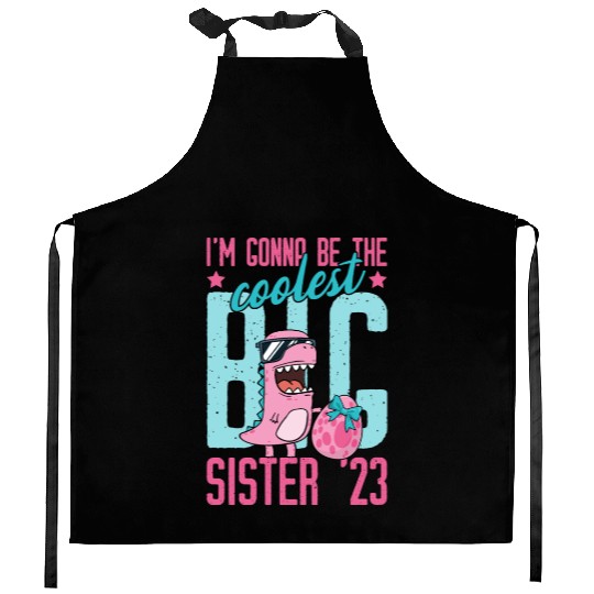 Coolest Big Sister 2023 Baby Pregnancy Dino Girls Kitchen Aprons
