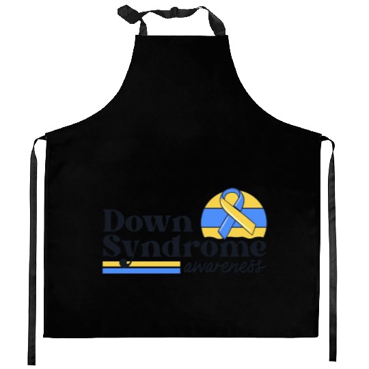 Down Syndrome Awareness Retro Sunset Yellow Blue Kitchen Aprons