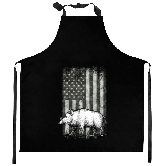 Patriotic Wild Boar Hunting Season For Hog Kitchen Aprons