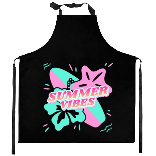 Summer Vibes - Beach, surf, hibiscus and starfish Kitchen Aprons