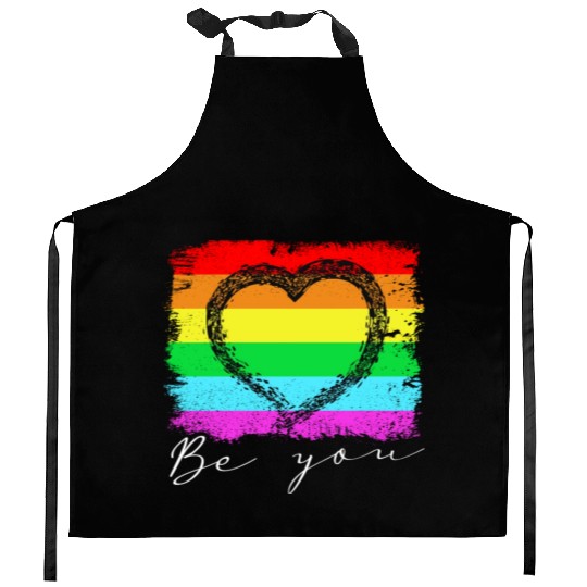 Be you - Rainbow Heart Love Gay LGBTQ Tolerance Kitchen Aprons