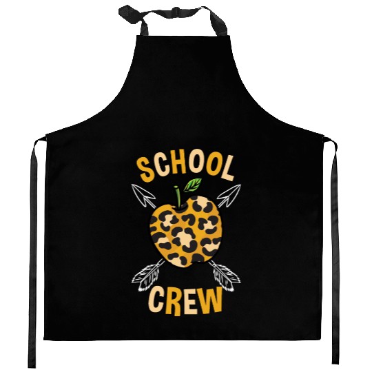 School Back To School Crew Leopard Print Kitchen Aprons