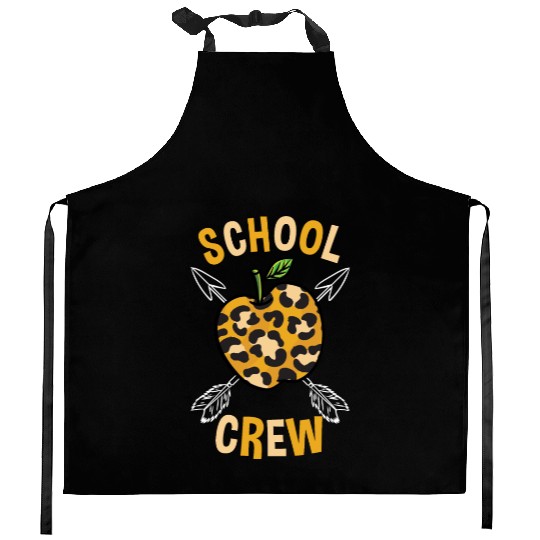 School Back To School Crew Leopard Print Kitchen Aprons