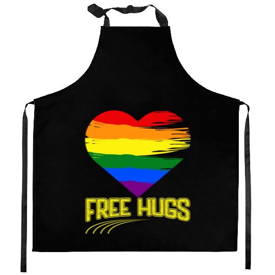 Free Hugs - Heart Festival Love LGBT Pride Rainbow Kitchen Aprons