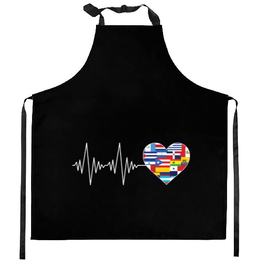 Hearts Beat Spanish Flags Hispanic Heritage Month Kitchen Aprons