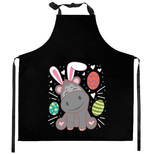 Hippo Wearing Rabbit Bunny Ears Funny Easter Kitchen Aprons