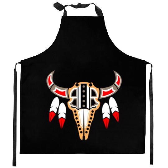 Native American Buffalo Skull for Tribal Art Lover Kitchen Aprons