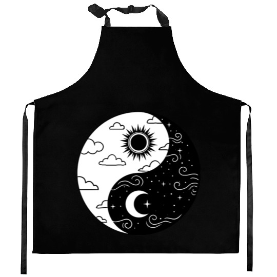 Sun and Moon Yin Yang for Yin Yang Art Lover Kitchen Aprons