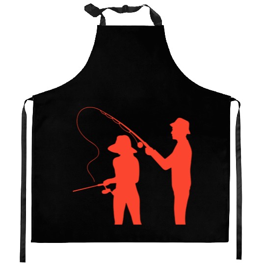 couple fisching dad daughter friends relax lovers Kitchen Aprons