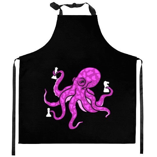 Octopus Playing Chess for Octopus Lover Kitchen Aprons