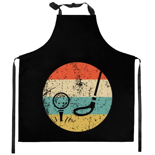 Golf Ball and Club Icon Retro Golfing Kitchen Aprons
