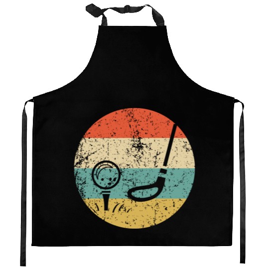 Golf Ball and Club Icon Retro Golfing Kitchen Aprons