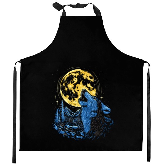 Wolf Moon Forest Wolves Nature Nature Liever Full Kitchen Aprons