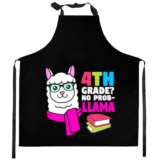Funny Llama Back To School 4th Grade No Prob Llama Kitchen Aprons