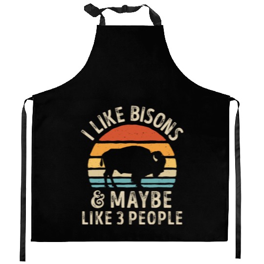 I Like Bisons and Maybe 3 People Retro Sunset Vint Kitchen Aprons