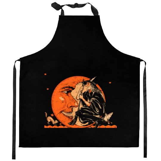 Great Vintage Witch And Moon Halloween Kitchen Aprons