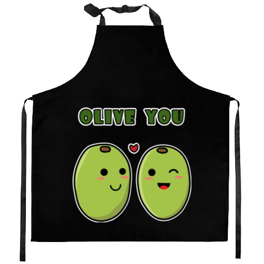 Kawaii Olive You for funny quote lover Kitchen Aprons
