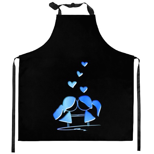 Loving couple lesbian blue glitter love Kitchen Aprons