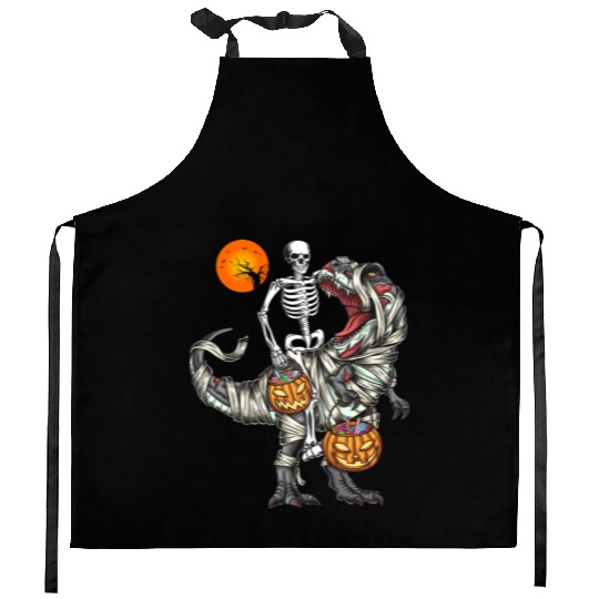 Skeleton Riding Mummy Dinosaur Halloween Gifts Kitchen Aprons