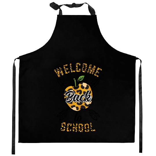 Welcome Back To School Leopard Print Kitchen Aprons