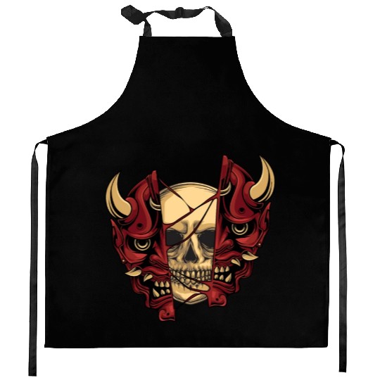 Japanese style skull Kitchen Aprons