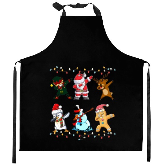 Funny Cute Dabbing Santa Elf Friends Christmas Mem Kitchen Aprons