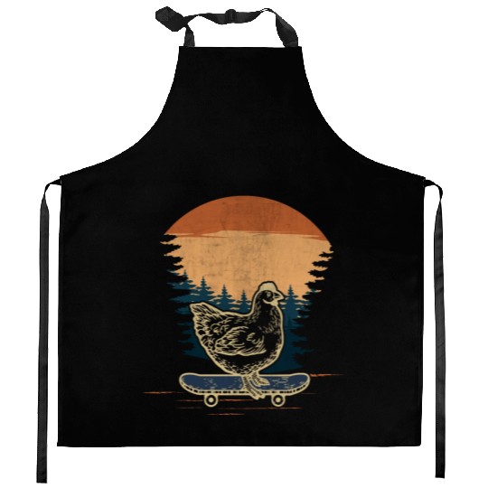 Skateboarding Chicken Farm Animal Skateboard Kitchen Aprons