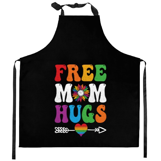Free Mom Hugs Kitchen Aprons Sunflower Rainbow Heart LGBT