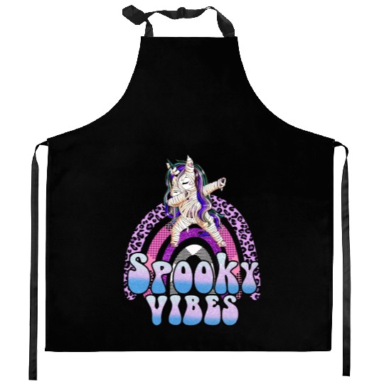 Spooky Vibes Halloween Unicorn Rainbow Girls Kitchen Aprons