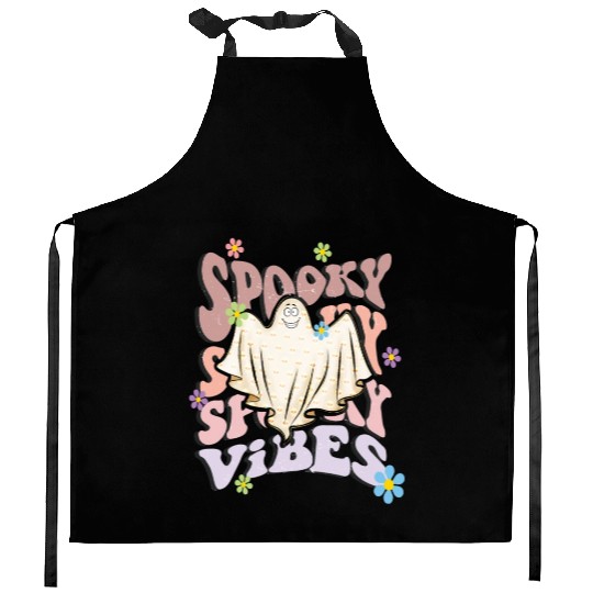 Spooky Season Retro Wavy Halloween Ghost Kitchen Aprons