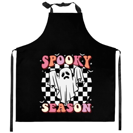 Spooky Season Halloween Vintage Text Design Kitchen Aprons