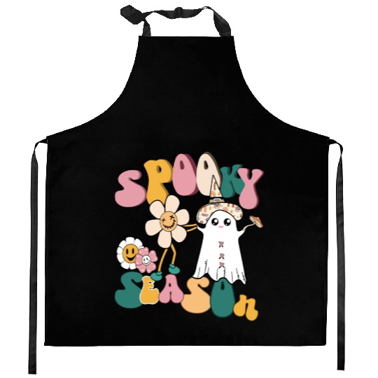 Spooky Season Retro Flowers Halloween Ghost Girls Kitchen Aprons